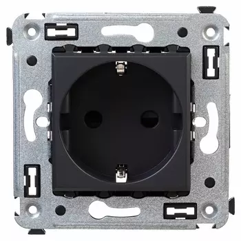 Розетка DKC 4412003 в стену, 2P+E, с з/ш, "Черный матовый", 2 модуля, "Avanti"