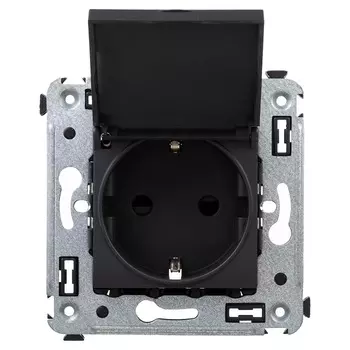 Розетка DKC 4412013 с крышкой в стену, 2P+E, с з/ш, "Черный матовый", 2 модуля, "Avanti"