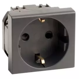 Розетка DKC 45205 модульная, 2Р+Е, со шторками, цвет черный, 2 модуля, "Viva"