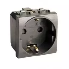 Розетка DKC 77482N с заземлением, со шторками, черная, 2 модуля, "Brava"