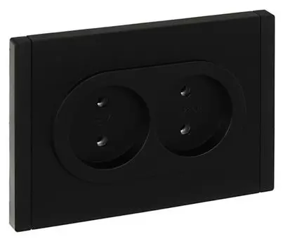 Розетка двухместная без заземления IEK FP-R20-10-1-K02 FORTE&PIANO с защитными шторками б/к 10А FP126 черная