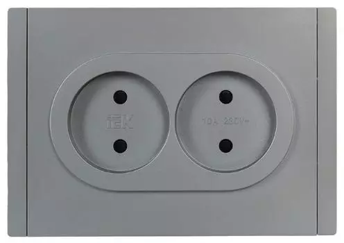 Розетка двухместная без заземления IEK FP-R23-10-1-K46 FORTE&PIANO с защитными шторками б/к 10А FP525 сталь