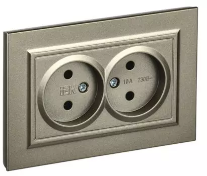 Розетка двухместная без заземления в сборе IEK BR-R20-10-K37-F BRITE без защитных шторок 10А РС12-2-БрШ Шампань