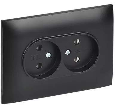 Розетка двухместная без заземления в сборе IEK SK-R20-10-K02-F SKANDY без защитных шторок 10А SK-R10Bl черная