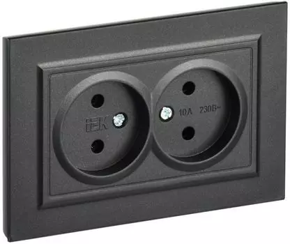 Розетка двухместная без заземления в сборе IEK BR-R20-10-K02-F BRITE без защитных шторок 10А РС12-2-БрЧ Черный