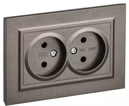 Розетка двухместная без заземления в сборе IEK BR-R20-10-K45-F BRITE без защитных шторок 10А РС12-2-БрТБ Бронза