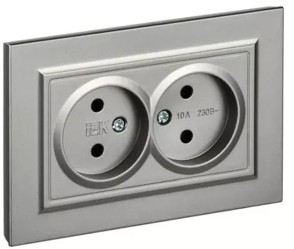 Розетка двухместная без заземления в сборе IEK BR-R20-10-K46-F BRITE без защитных шторок 10А РС12-2-БрС Сталь