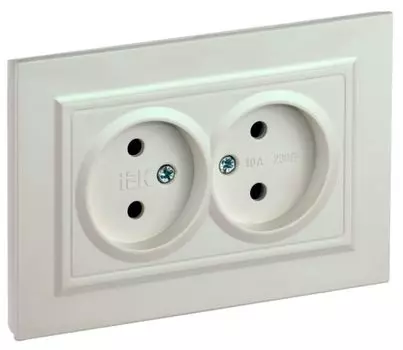 Розетка двухместная без заземления в сборе IEK BR-R20-10-K36-F BRITE без защитных шторок 10А РС12-2-БрЖ Жемчужный