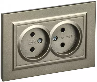Розетка двухместная без заземления в сборе IEK BR-R23-10-K37-F BRITE с защитными шторками 10А РСш12-2-БрШ Шампань