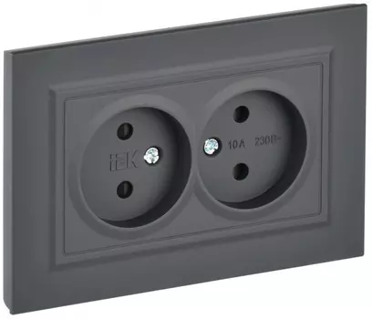 Розетка двухместная без заземления в сборе IEK BR-R23-10-K53-F BRITE с защитными шторками 10А РСш12-2-БрГ Графит