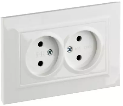 Розетка двухместная без заземления в сборе IEK BR-R23-10-K01-F BRITE с защитными шторками 10А РСш12-2-БрБ Белый