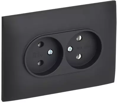 Розетка двухместная без заземления в сборе IEK SK-R20-10-K53-F SKANDY без защитных шторок 10А SK-R10G графит