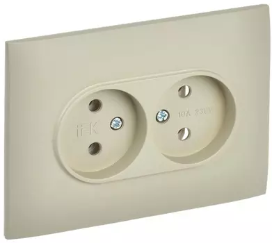 Розетка двухместная без заземления в сборе IEK SK-R20-10-K10-F SKANDY без защитных шторок 10А SK-R10B бежевая