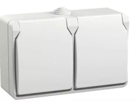 Розетка двухместная с заземлением IEK ERS22-K01-16-54-DC FORS с защитными шторками открытой установки 16А IP54 РСб22-3-ФБ белый