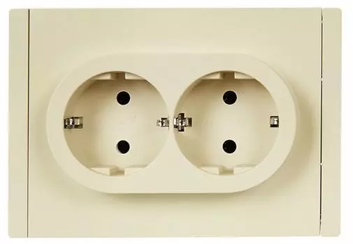 Розетка двухместная с заземлением IEK FP-R21-16-1-K10 FORTE&PIANO без защитных шторок б/к 16А FP424 ваниль