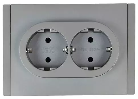 Розетка двухместная с заземлением IEK FP-R21-16-1-K46 FORTE&PIANO без защитных шторок б/к 16А FP524 сталь