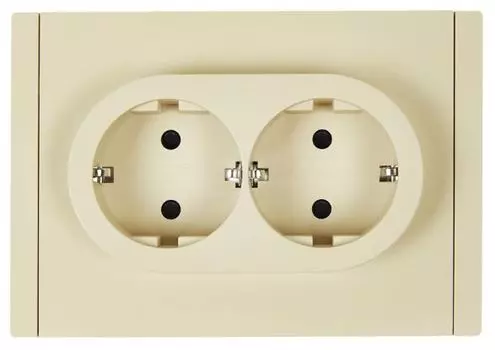 Розетка двухместная с заземлением IEK FP-R24-16-1-K10 FORTE&PIANO с защитными шторками б/к 16А FP423 ваниль