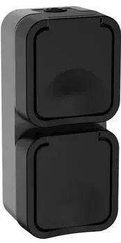 Розетка двухместная с заземлением IEK TS-R26-16-55-V-K53 TORS вертикальная, с крышкой 16А IP55 TS132, графит