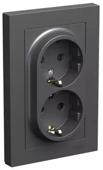 Розетка двухместная с заземлением Systeme Electric ATN001426 AtlasDesign со шторками 16А в сборе базальт