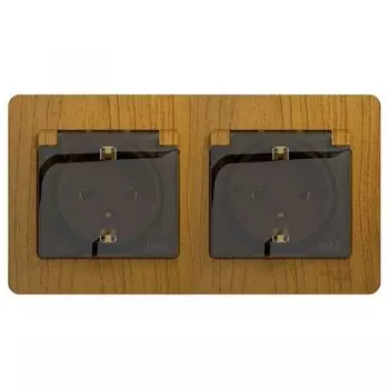 Розетка двухместная с заземлением Systeme Electric GSL000547 Glossa со шторками в сборе IP44 Дуб