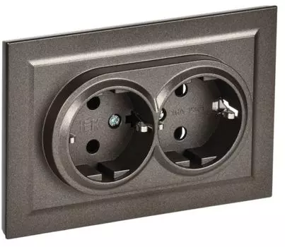 Розетка двухместная с заземлением в сборе IEK BR-R21-16-K45-F BRITE без защитных шторок 16А РС12-3-БрТБ Бронза