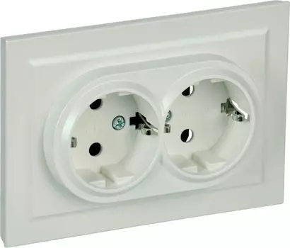 Розетка двухместная с заземлением в сборе IEK BR-R24-16-K36-F BRITE с защитными шторками 16А РСш12-3-БрЖ Жемчужный