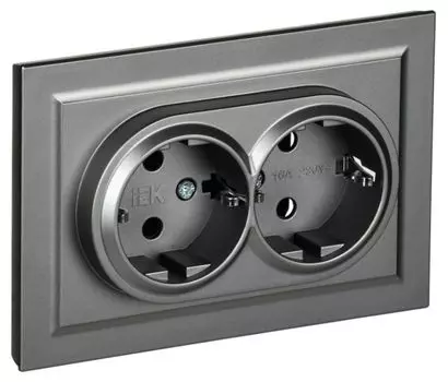 Розетка двухместная с заземлением в сборе IEK BR-R21-16-K46-F BRITE без защитных шторок 16А РС12-3-БрС Сталь