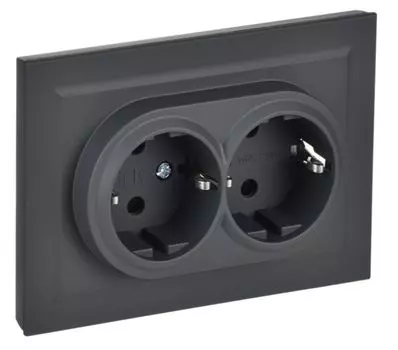 Розетка двухместная с заземлением в сборе IEK BR-R24-16-K53-F BRITE с защитными шторками 16А РСш12-3-БрГ Графит