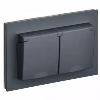 Розетка двухместная с заземлением в сборе IEK BR-R26-16-44-K53-F BRITE 16А IP44 РСбш12-3-44-БрГ, с крышкой, Графит