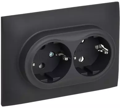 Розетка двухместная с заземлением в сборе IEK SK-R21-16-K53-F SKANDY без защитных шторок 16А SK-R08G графит