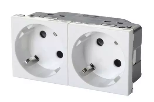 Розетка Eurolan 16V-40-10WT двойная 2 2P+E немецкий стандарт, с защитными шторками, с безвинтовым
