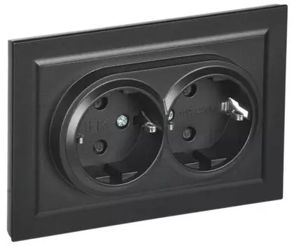 Розетка IEK BR-R24-16-K02-F 2-м СП BRITE РСш12-3-БрЧ 16А в сборе с заземл. защ. шторки черная