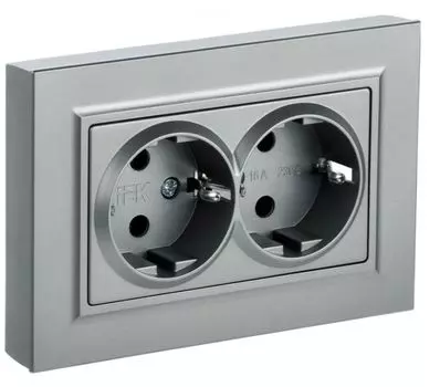 Розетка IEK BR-R24-16-K47-F 2-м СП BRITE РСш12-3-БрА 16А в сборе с заземл. защ. шторки алюм.