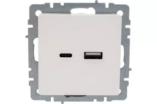 Розетка IEK BR-U22-018-K01 BRITE USB A+C 18Вт РЮ11-1-БрБ белая