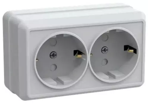Розетка IEK ERO24-K01-16-DC 2-м ОП Октава РСш22-3-ОБ 16А IP20 с заземл. защ. шторки белая
