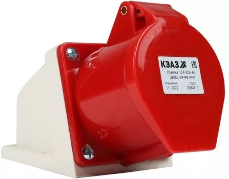Розетка КЭАЗ 222756 124-32А-6h-380AC-3P+PE-IP44 для монтажа на поверхность