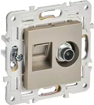 Розетка комбинированная IEK SK-AK20-1-K37 SKANDY TV+RJ45 кат.5E SK-A14Sh Шампань