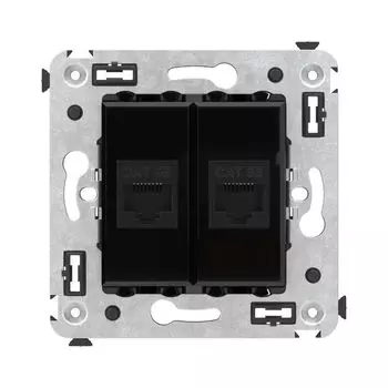 Розетка компьютерная DKC 4402664 RJ-45 без шторки в стену, кат.5е двойная, "Черный квадрат", "Avanti"