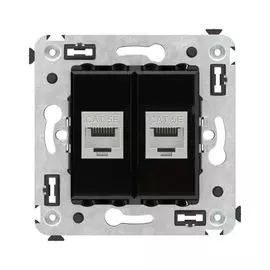 Розетка компьютерная DKC 4402764 RJ-45 без шторки в стену, кат.5e двойная экранированная, "Черный квадрат", "Avanti"