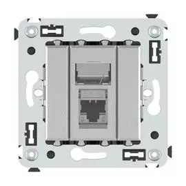 Розетка компьютерная DKC 4404363 RJ-45 в стену, кат.5e одинарная экранированная, "Закаленная сталь", "Avanti"
