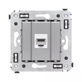 Розетка компьютерная DKC 4404663 RJ-45 без шторки в стену, кат.5е одинарная, "Закаленная сталь", "Avanti"