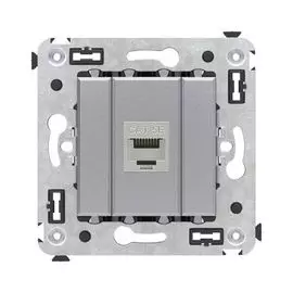 Розетка компьютерная DKC 4404763 RJ-45 без шторки в стену, кат.5e одинарная экранированная, "Закаленная сталь", "Avanti"