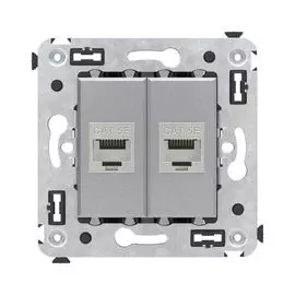 Розетка компьютерная DKC 4404764 RJ-45 без шторки в стену, кат.5e двойная экранированная, "Закаленная сталь", "Avanti"