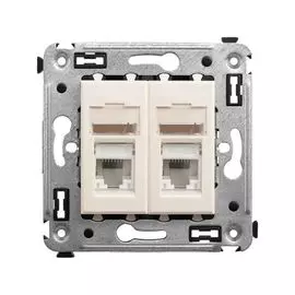 Розетка компьютерная DKC 4405374 RJ-45 в стену, кат.6А двойная, "Ванильная дымка", "Avanti"