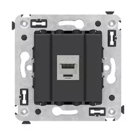 Розетка компьютерная DKC 4412763 RJ-45 без шторки в стену, кат.5e одинарная экранированная, "Черный матовый", "Avanti"