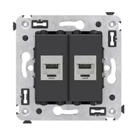 Розетка компьютерная DKC 4412764 RJ-45 без шторки в стену, кат.5e двойная экранированная, "Черный матовый", "Avanti"