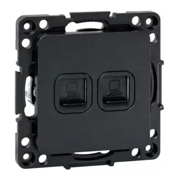 Розетка компьютерная механизм EKF EZK02-035-10 Стокгольм двойная черный