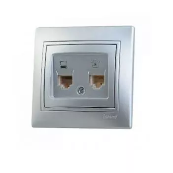 Розетка компьютерная+телефонная Lezard 701-1010-143 2-м СП Mira RJ45 + RJ11 серый металлик