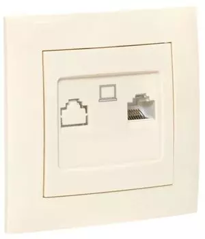 Розетка компьютерная в сборе EKF EWK01-035-20 Валенсия RJ-45 1-местная кремовая