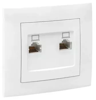 Розетка компьютерная в сборе EKF EWK02-035-10 Валенсия RJ-45 2-местная белая
